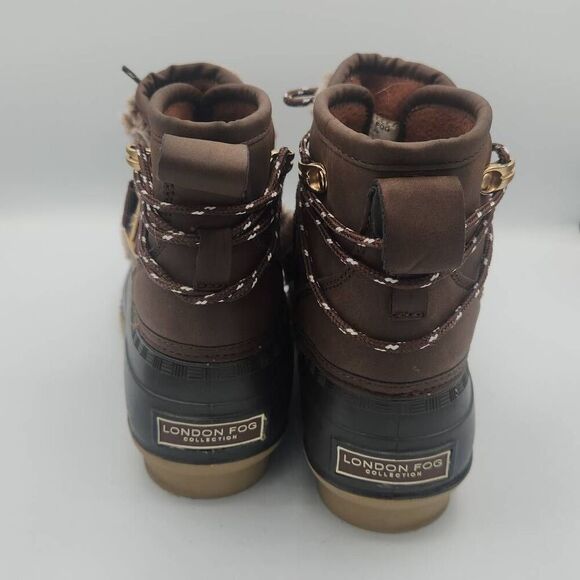 London Fog Willette duck boots in dark brown with faux fur trim women's size 8 - Picture 5 of 6